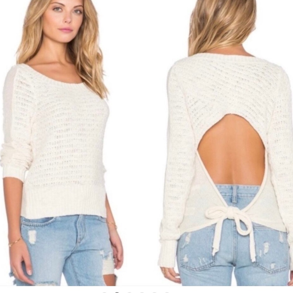 Free People Open Tie Back Chunky Knit Sweater Cream XS